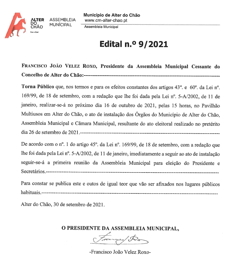 Edital nº9 Assembleia Municipal